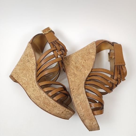 Tory Burch cork Strappy Wedge Platform Sandals Leather Shoes - Picture 9 of 14